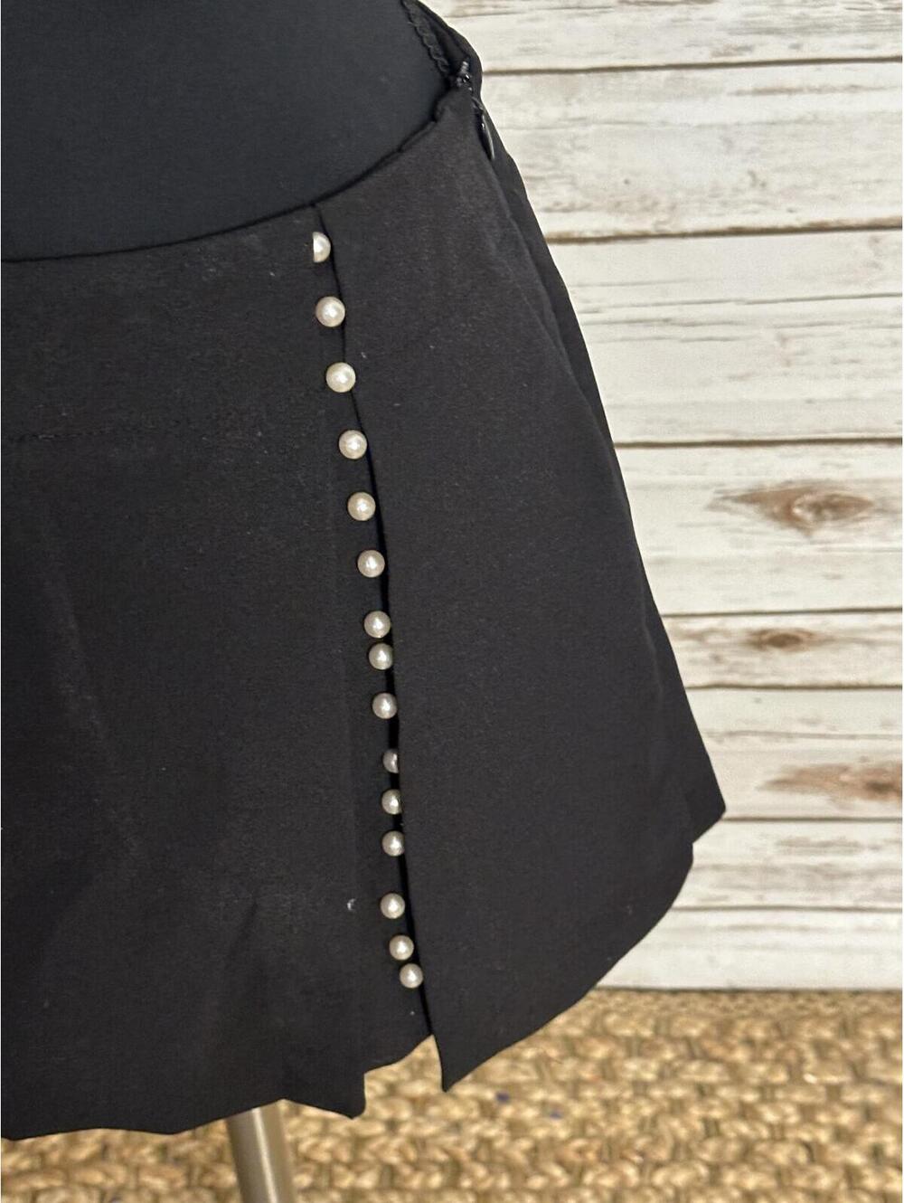 Zara Basic black pearl embellished wrap-style skort XS minimalist modern classic - Picture 2 of 7